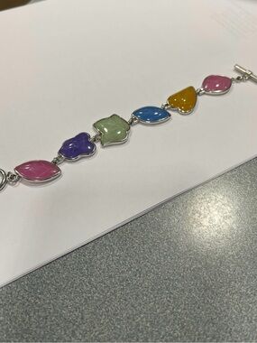 Multi-Color Jade Link Bracelet - Women Jewelry
